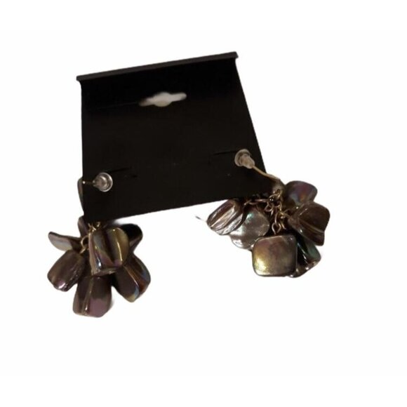 Deb Cluster Dangle Earrings W/ Iridescent Beads In Metallic Brown & Gold Accents - Picture 3 of 3